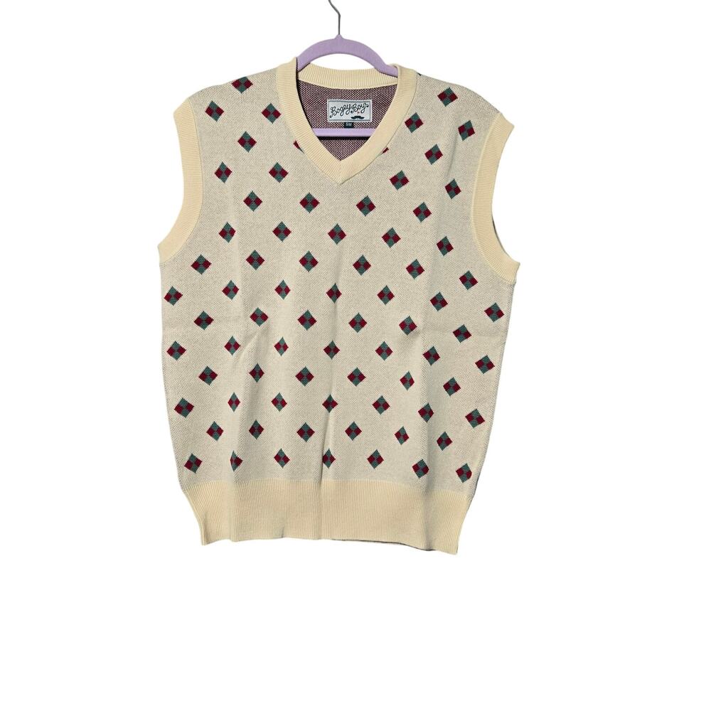 Bogey Boys‎ Men's Sweater Vest Sz SM Yellowish Cream Diamond Retro Golf Style